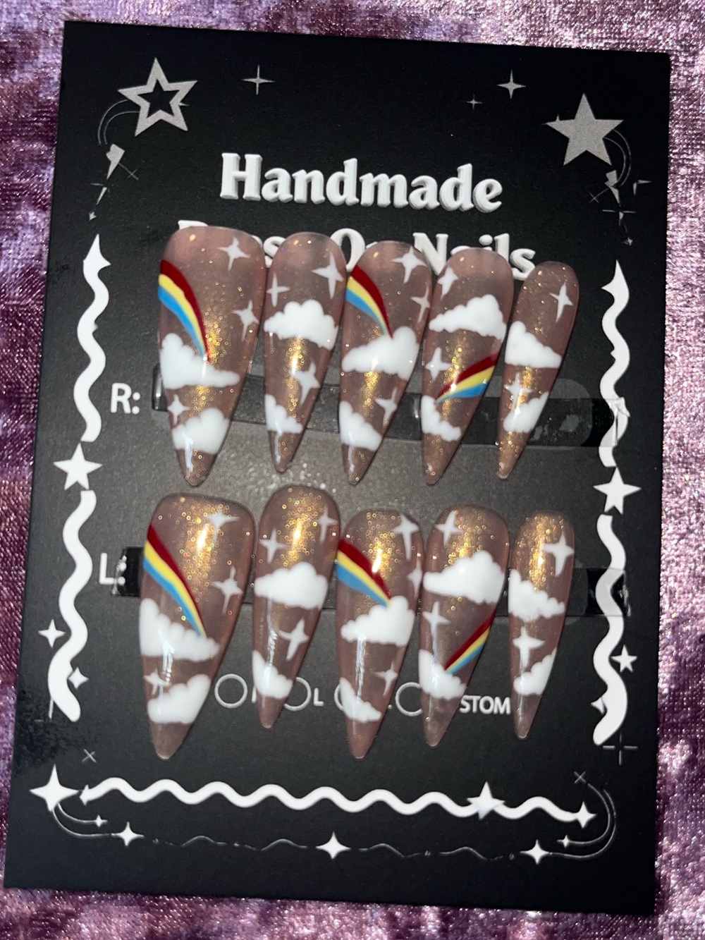 Handmade Brown Rainbow Cloud Press-On Nails
